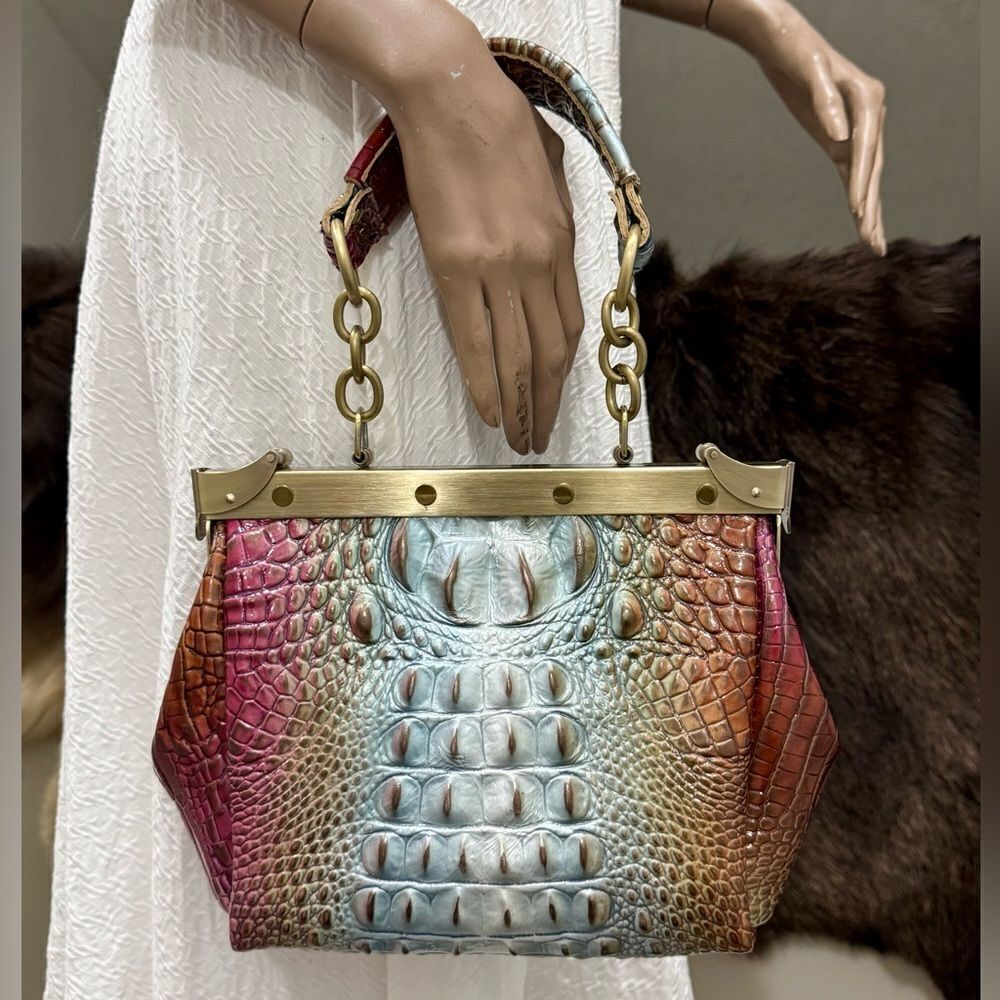 Unique Croc-embossed Cowhide Handmade Double Sides Push Lock Handbag & 2 Straps